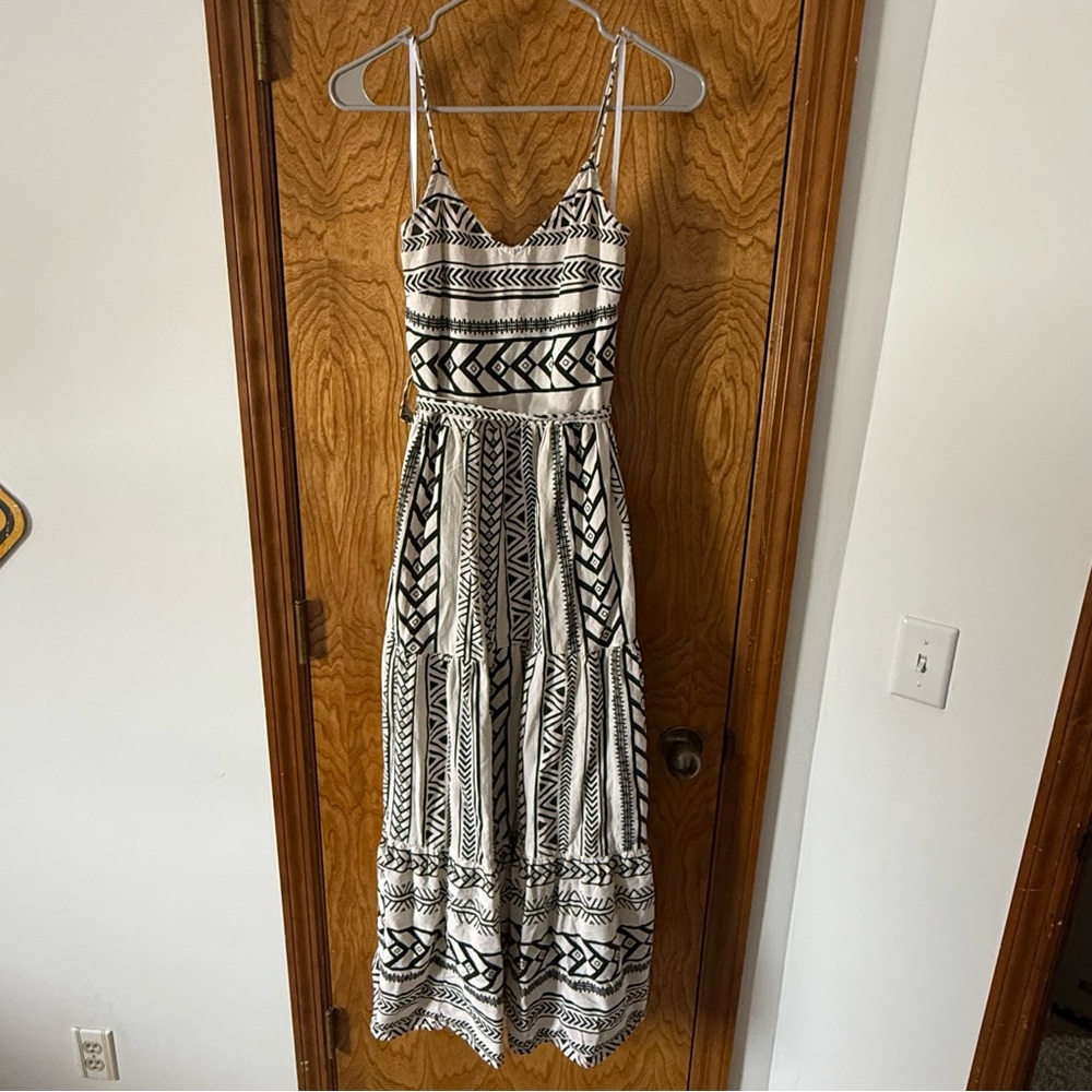 Vero Moda Black and White Geometric Maxi Midi Dress 100% Cotton